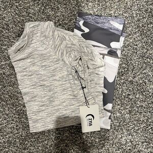 ZYIA Athletic Set (leggings (capri length) & long sleeve shirt with open back).